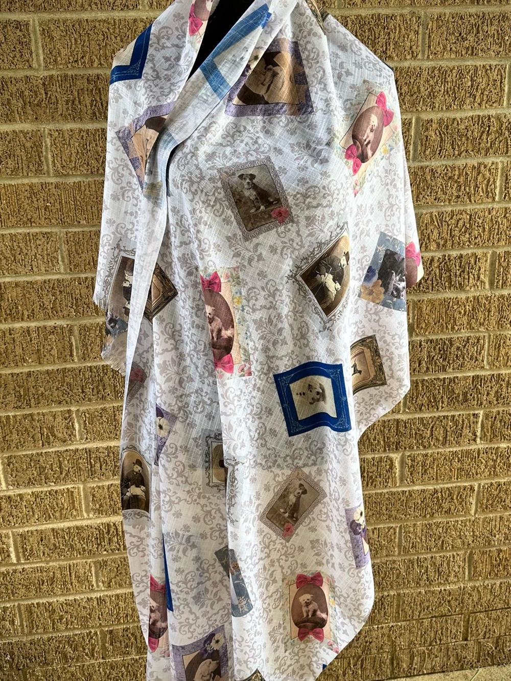 Oversized Gauzy Summer Wrap with Vintage Photos of Dogs